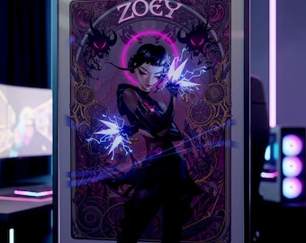 Zoey K-Pop Cazadores de Demonios / Arte Mural Cibernético Art Nouveau / Póster de Huntrix
