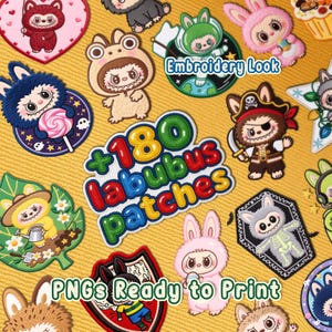 Pacote PNG de Bordado Labubu – Mais de 180 Arquivos de Clipart de Patch Exclusivos | Arte Digital Kawaii para Sublimação e Artesanato