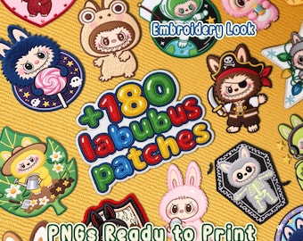 Labubu Embroidery-Style PNG Bundle – 180+ Unique Patch Clipart Files | Kawaii Digital Art for Sublimation & Crafts
