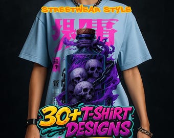 Paquete de más de 30 diseños de camisetas urbanas de ropa de calle / Gráficos urbanos llamativos para merchandising, POD y sublimación