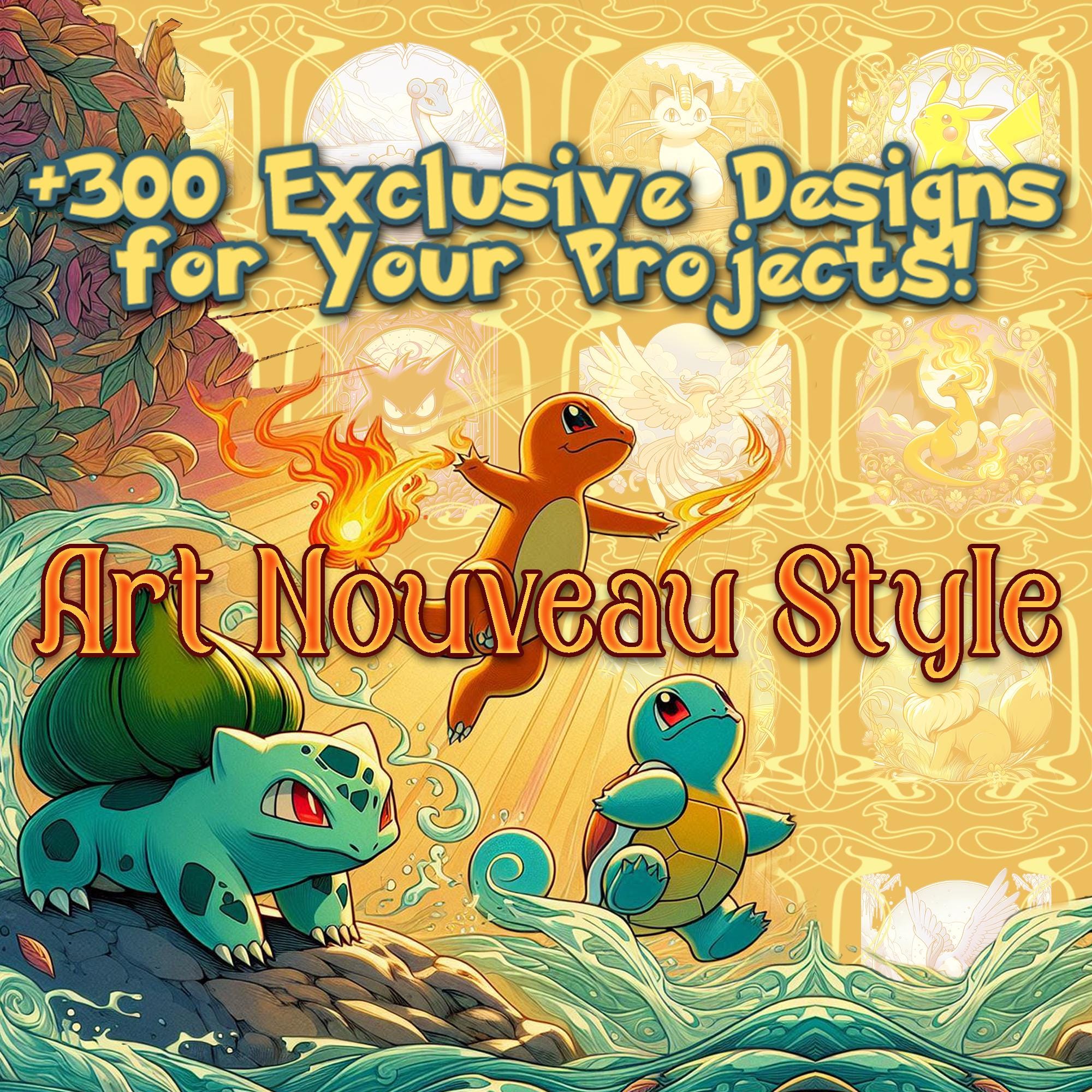 PokéNouveau – 300+ Pokémon-Inspired Digital Designs in Art Nouveau Style | Merch-Ready Bundle