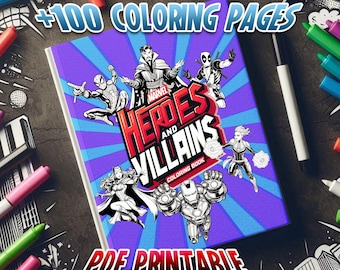 100+ Superhero Coloring Pages PDF – Printable Comic Art Book for Kids, Teens & Adults | Instant Digital Download