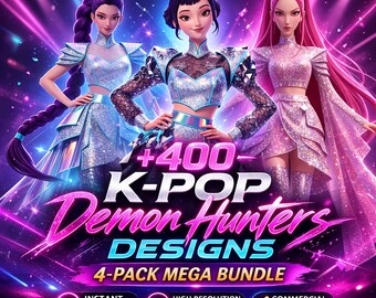 Pacchetto di 400+ PNG K-Pop Demon Hunters / Design di film, Halloween, Art Nouveau e Natale / Huntrix