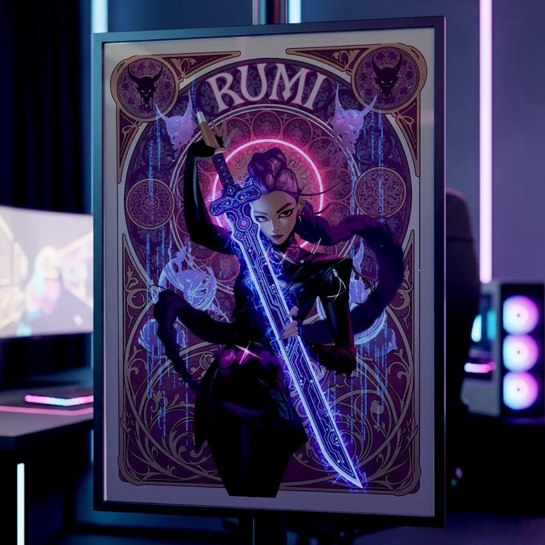 Rumi K-pop Demon Hunters | Cyber Art Nouveau Wall Art | Huntrix