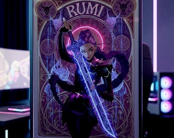 Rumi K-Pop Cazadores de Demonios / Arte Mural Cyber Art Nouveau / Póster de Huntrix