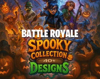 Paquete de más de 40 imágenes PNG de Halloween de Fort Gaming / Imágenes prediseñadas espeluznantes de F-Nite para diseños de camisetas, merchandising y sublimación.