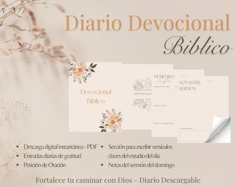 Diario Devocional Diario de Oración Imprimible espagnol prière journal imprimable dévotion chrétienne imprimable étude de la Bible
