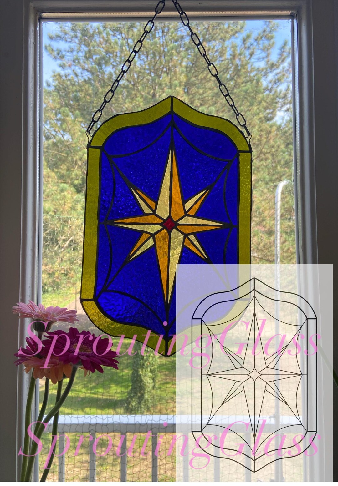 Stained Glass Pattern North Star in Web - Etsy