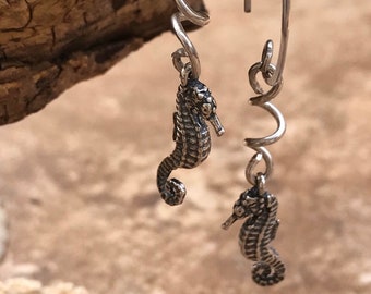 Sterling Silver Salty Seahorse Dangle Earrings