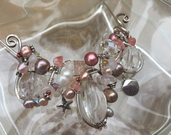 Seashell Pink Sterling Silver Gemstone Wirework Necklace