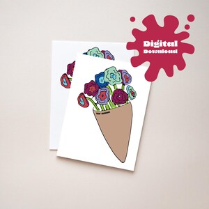 Bouquet de fleurs Saint-Valentin : lot de 2 cartes imprimables pour la Saint-Valentin pour les meilleures amies, les petites amies, les partenaires, en téléchargement numérique