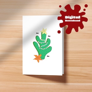 Tarjeta navideña de cactus con frases ingeniosas para hermana, hermano, mamá y papá. Descarga digital e imprimible.