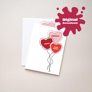 Cartes de Saint-Valentin ballons coeurs (paquet de 2), cartes de Saint-Valentin imprimables pour besties, copines, partenaire, téléchargement numérique