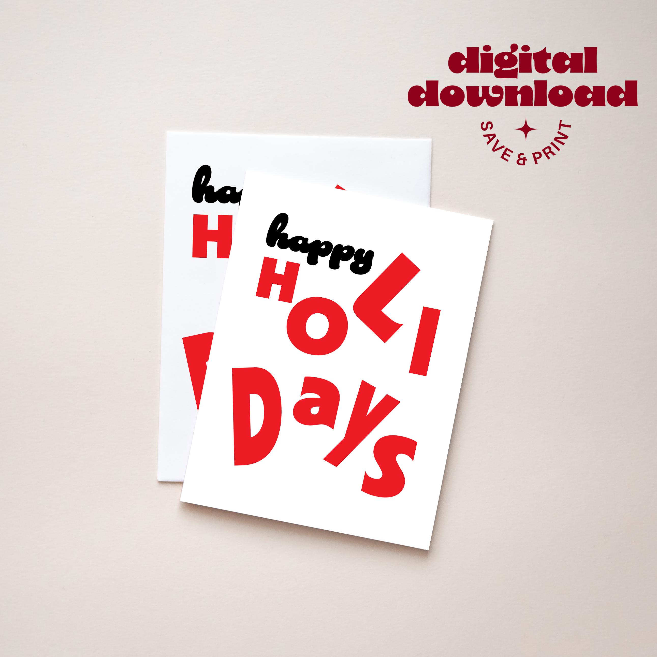 Printable Red Happy Holidays Card: Festive Fill-in Card (PDF Download ...