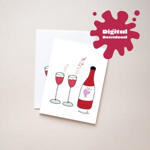 Cartes de Saint-Valentin Wine for Two (paquet de 2), cartes de Saint-Valentin imprimables pour besties, copines, partenaire, téléchargement numérique