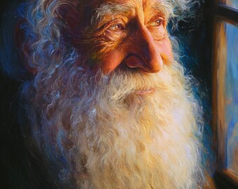 Joods ouderling portret: judaica canvas muurkunst, rabbijnse wijsheid woondecoratie