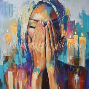 Jewish Woman Lighting Shabbat Candles | Judaica Wall Art | Oil Painting Canvas Print | Jewish Home Decor | Shabbat Blessing | Synagogue Gift