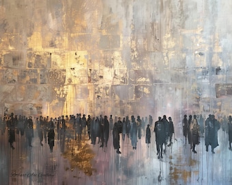 Kotel-bijeenkomst – Muurschildering bij de Westelijke Muur in Jeruzalem | Abstracte Judaïca canvasprint