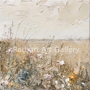 Vintage Wildflower Landscape | Neutral Boho Wall Art | Abstract Oil Painting Print | Earthy Beige Meadow Decor | Minimalist Nature Scene