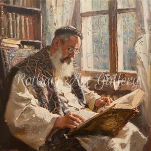 Jewish Man Studying Torah | Judaica Oil Painting Print | Rabbi Torah Study Art | Jewish Home Decor | Synagogue Wall Art | Matte Canvas Print