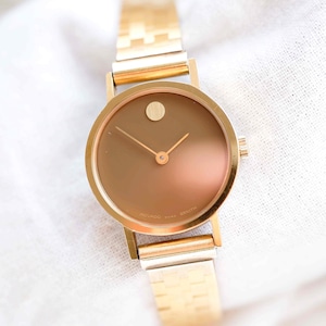 Vintage Movado by Zenith Museum Watch | 70s Gold Ladies Mechanical | Brown Dial Bauhaus Design | Rare Collectible Timepiece | Gift for Her