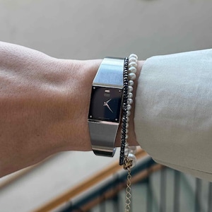 Vintage Seiko Tank Watch | Ladies Wristwatch 80s Modernist | Midnight Blue Dial | Retro Minimalist Timepiece | Gift for Her | Rare Find