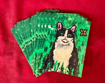 4x6 postcards with adorable tuxedo cat on the front, 5 in a pack.
