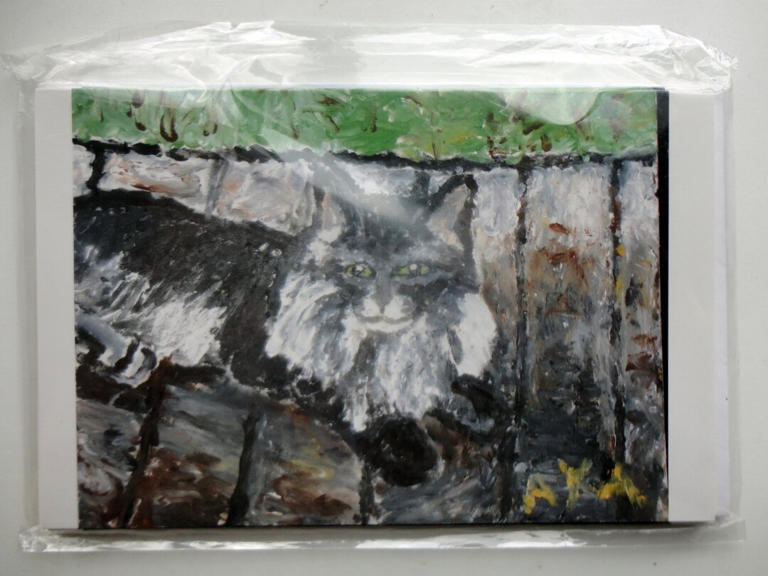 Five 5x7 Note Cards With Envelopes. "leon's Fluffy Cat' is on the Front ...