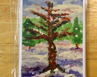 5x7 Note Cards With Tree In Snow. Five In A Pack With Envelopes