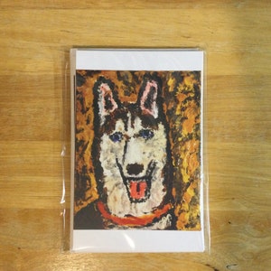 Grandes cartes de notes, paquet de 5 avec enveloppes. Adorable Husky sur le devant, d’une œuvre d’art originale.