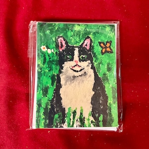 Cartes de correspondance 4 x 6 avec adorable chat smoking sur le devant. 5 dans un paquet, comprend des enveloppes.