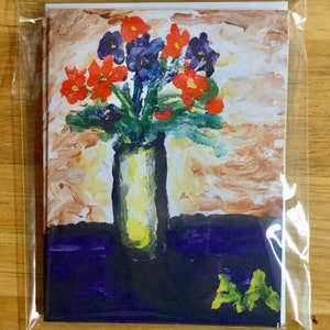 Paquete de cinco tarjetas de notas 4x6 con hermosas flores en un jarrón amarillo