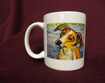 Ceramic Mug, 9.5cm/8cm, with adorable Jack Russel Terrier on front