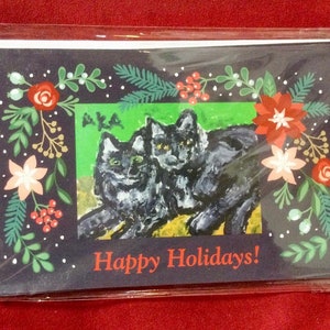 5x7 Grußkarten, 5 im Pack mit Umschlägen. Zwei entzückende Katzen auf der Vorderseite. Vom Original Kunstwerk.