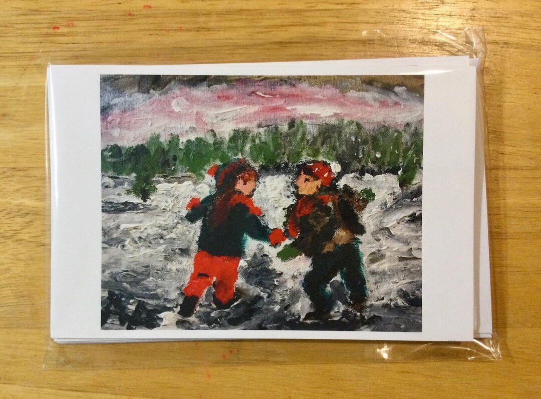 5x7 Note Cards With Two Adorable Kids Running Through Snow.. Five in A ...