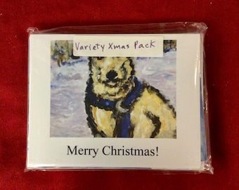 Christmas Variety Pack #3. Get 10 Cards of Cats, Dogs and Landscapes From My Original Artwork. Mix May Not Be Exactly As Shown