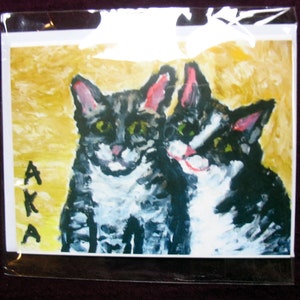 Twee katten knuffelen één 5 1\/2 x 4 1\/4
