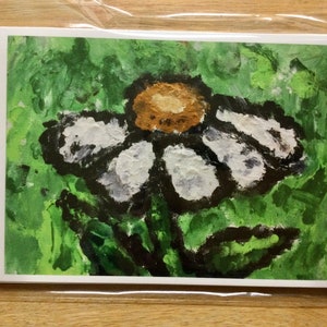 Cinq cartes de notes de fleurs 5x7, y compris des enveloppes.  D’après la peinture originale intitulée « Single Lonely Flower in a Field »