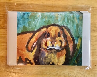 Package of Five 5x7 Note Cards with Adorable Bunny