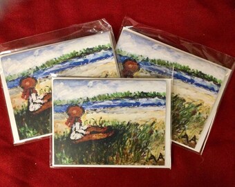 4x6 Single Cards With Woman In Field On Front. Envelopes Included.