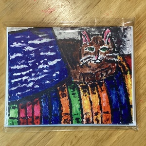 6 x 4 Notizkarten mit entzückender Katze auf bunter Decke