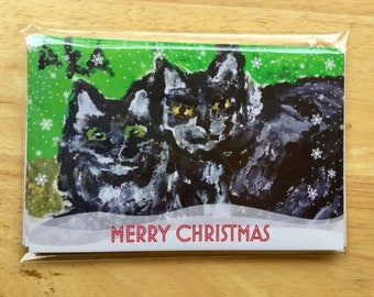 Have a Merry Christmas with these two adorable kittens on five 5x7 greeting cards!