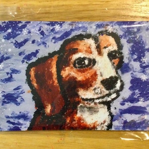 Cartes de notes 5x7 avec adorable chien dans la neige. Cinq dans un paquet avec enveloppes