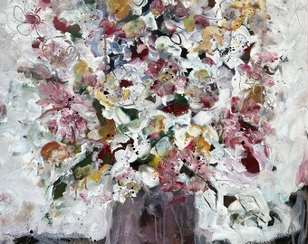 Original Flowers Painting, Large Floral Wall Art, Abstract Flowers in a Vase, modern Floral Painting, Contemporary Canvas Flower Art, 24x30