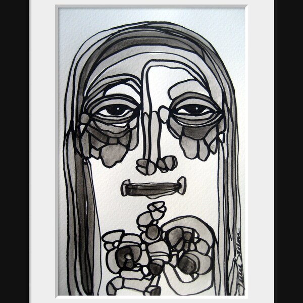 Modern Art Black and White Abstract Painting Original Family Portrait Series