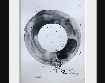 minimal black and white modern art abstract painting zen circle