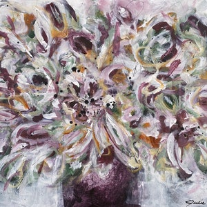 Vase of flowers wall art, original abstract floral art, one of a kind floral painting, abstract floral painting, original painting, 22x18
