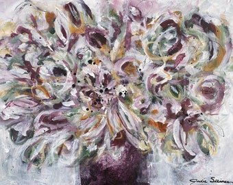 Vase of flowers wall art, original abstract floral art, one of a kind floral painting, abstract floral painting, original painting, 22x18