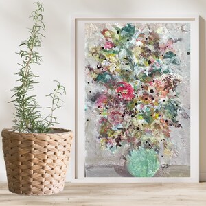 Colorful Abstract Flower Bouquet Painting, Small Original Floral Artwork, Purple Wildflowers in a vase, Cottage Chic Flower art, 4x6 paper