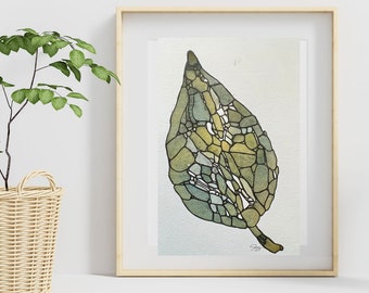 Original Leaf art, housewarming gift, gift for him, watercolor leaves, nature art, small abstract leaf painting, Nature gift, hiking gift